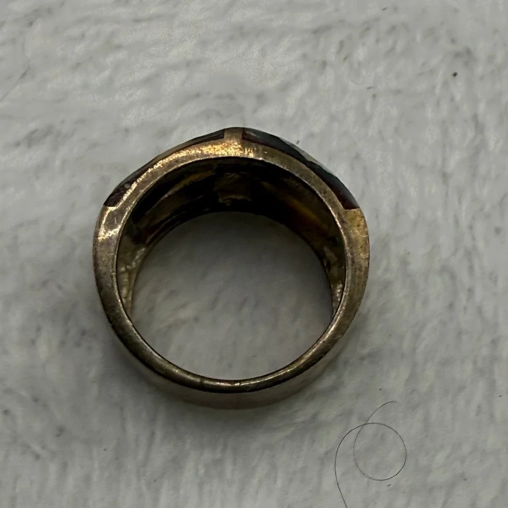 Vintage Sterling Silver Abalone Inlay Wide Cigar Band Ring Chunky Size 11